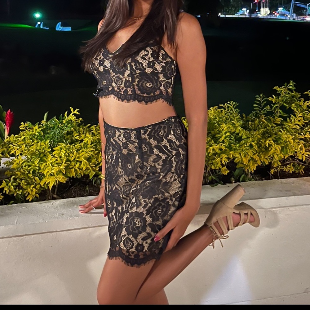 SHEIN Lace Crop Top Cami and Skirt Set